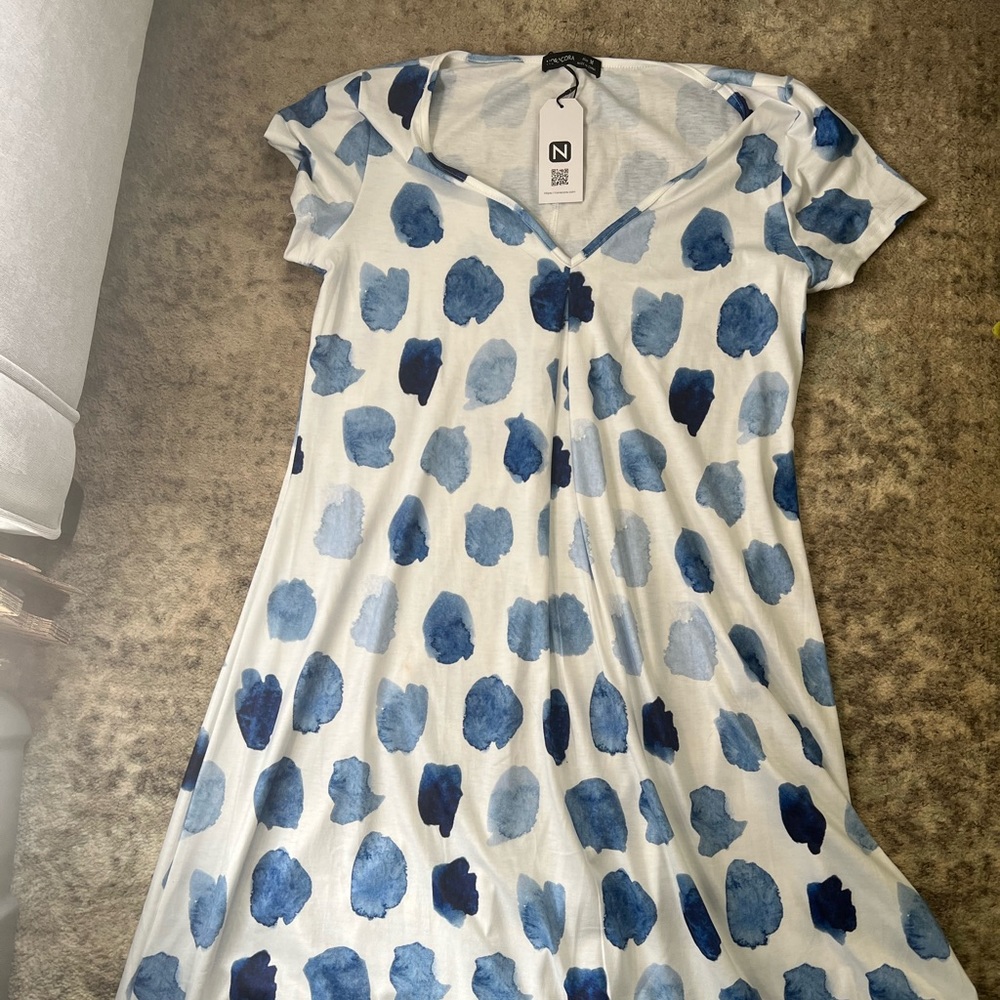 Blue polka dot shirt dress